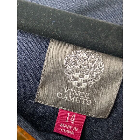 Vince Camuto NWT Navy Blue Gold Jeweled Neckline Sheath Shift Dress Size 14 - Picture 9 of 10